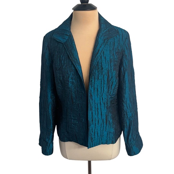 Chico's Jackets & Blazers - Chico's Women's Metallic Dark Teal Crinkle Blazer Jacket
